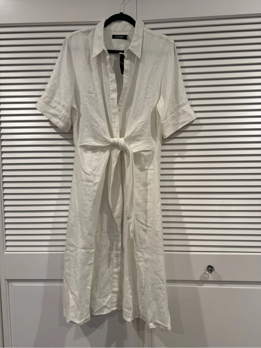 Ralph Lauren White Linen Tie-Front Midi Shirt Dress - Picture 4 of 4